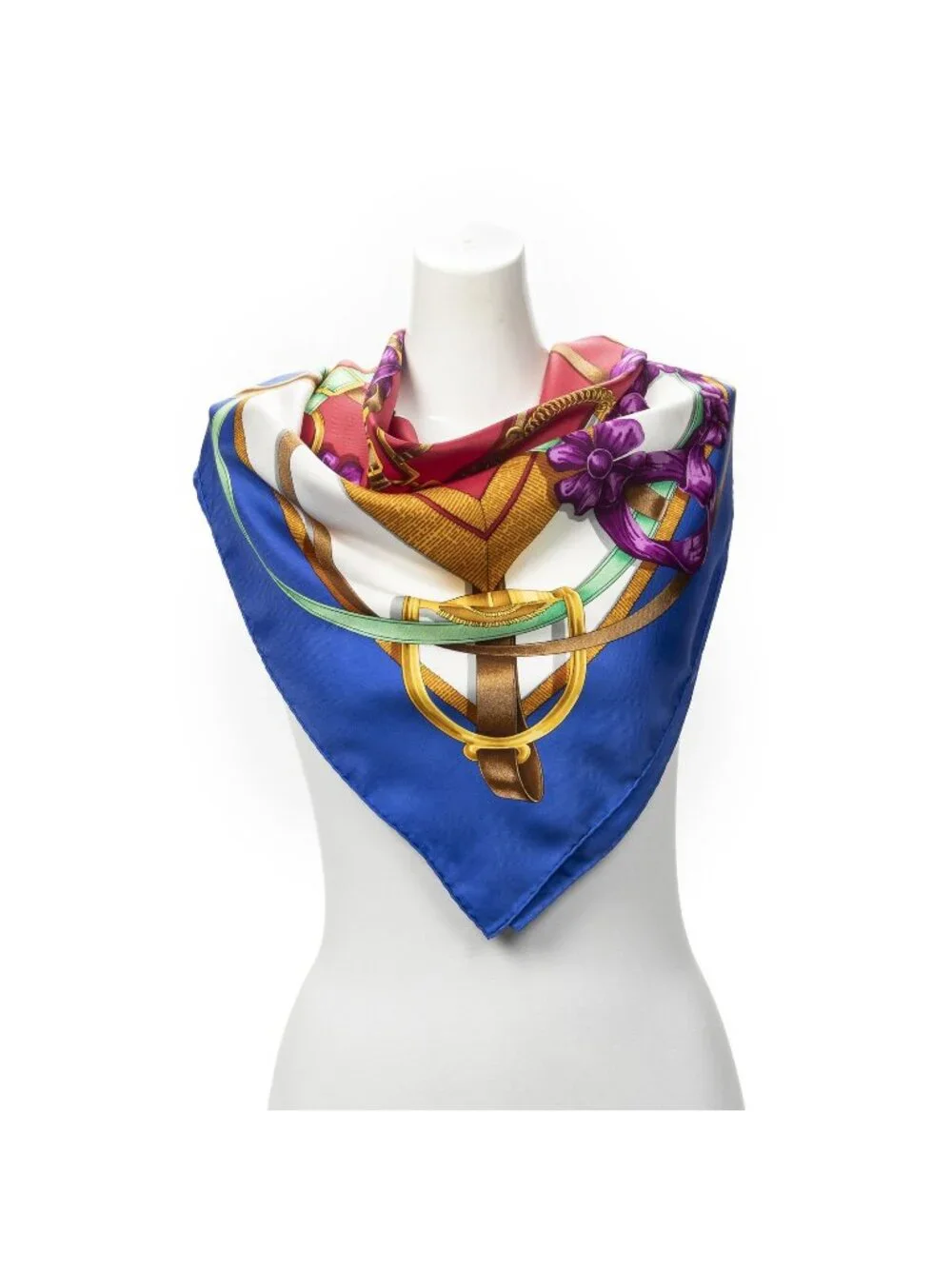 Hermes Scarf Blue Pink Gold 100% Twill Silk